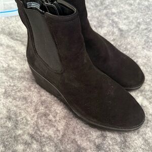 Anne Klein Black Suede Wedge Chelsea Booties